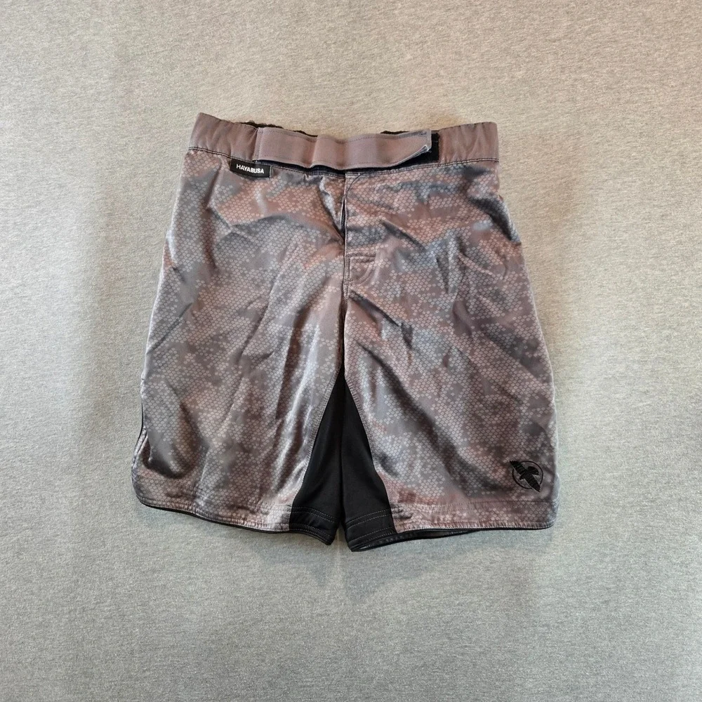 Hayabusa MMA Shorts Mens Small Grey Hex Mid Thigh Training Fight Gear